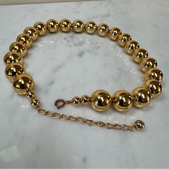 💰SOLD💰 Vintage Polished Gold Round Bead Beaded Necklace 18"-21"L inch - Picture 6 of 7